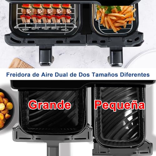 moleath Accesorios Freidora Sin Aceite Dual Zone for Cecotec Cecofry DuoSize 9 L 5,5/3,5 L, Moulinex EZ9018 5,2/3,1 L, 6PCS con Molde Silicona Freidora de Aire, Rejillas para Air Fryer