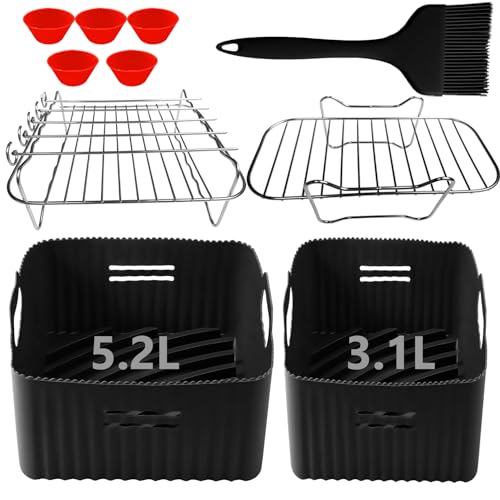 moleath Accesorios Freidora Sin Aceite Dual Zone for Cecotec Cecofry DuoSize 9 L 5,5/3,5 L, Moulinex EZ9018 5,2/3,1 L, 6PCS con Molde Silicona Freidora de Aire, Rejillas para Air Fryer