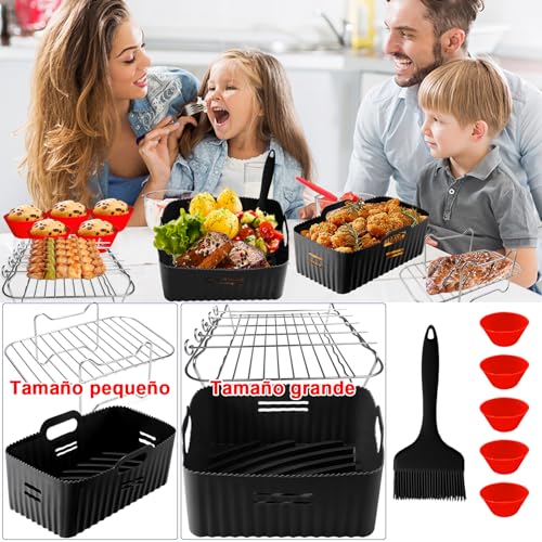 moleath Accesorios Freidora Sin Aceite Dual Zone for Cecotec Cecofry DuoSize 9 L 5,5/3,5 L, Moulinex EZ9018 5,2/3,1 L, 6PCS con Molde Silicona Freidora de Aire, Rejillas para Air Fryer