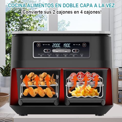 moleath Molde Silicona Freidora de Aire Dual Zone, 5PCS Accesorios Freidora Sin Aceite para Cecotec 9L, Ninja Foodi AF300EU, La Moustache 8L, con Dos Parrillas para Accesorios Freidora de Aire