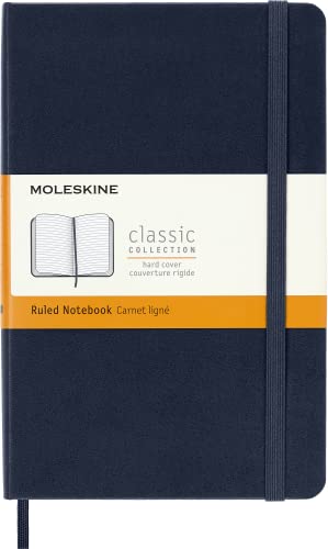 Moleskine - Cuaderno Clásico con Hojas Rayadas, Tapa Dura y Cierre Elástico, Color Azul Zafiro, Tamaño Medio 11.5 x 18 cm, 208 Hojas