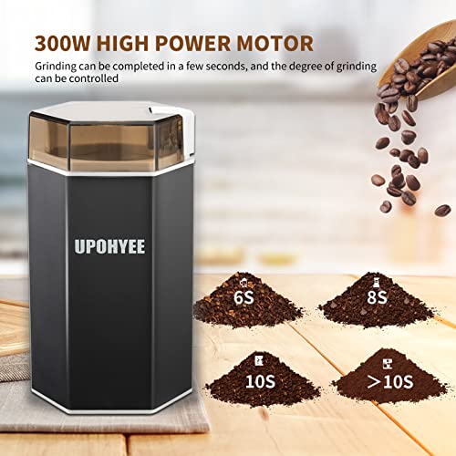 Molinillo de Café Eléctrico 300W Molino Café para Semillas Especias Cereales con Cuchillas de Acero Inoxidable Molino Cafe Cereales con Cepillo