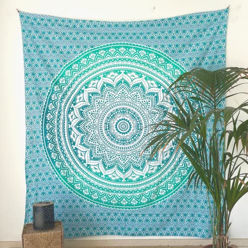 MOMOMUS Tapiz Mandala de Tela Multiusos XXL- Pareo/Esterilla/Toalla de Playa Grande Antiarena - Ideal como Manta de Pícnic para Playa y Alfombra Ligera de Yoga o Acampada - Turquesa, 210x230 cm