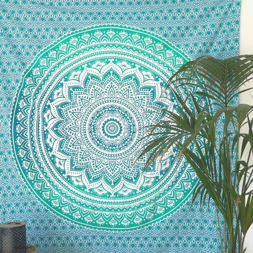 MOMOMUS Tapiz Mandala de Tela Multiusos XXL- Pareo/Esterilla/Toalla de Playa Grande Antiarena - Ideal como Manta de Pícnic para Playa y Alfombra Ligera de Yoga o Acampada - Turquesa, 210x230 cm