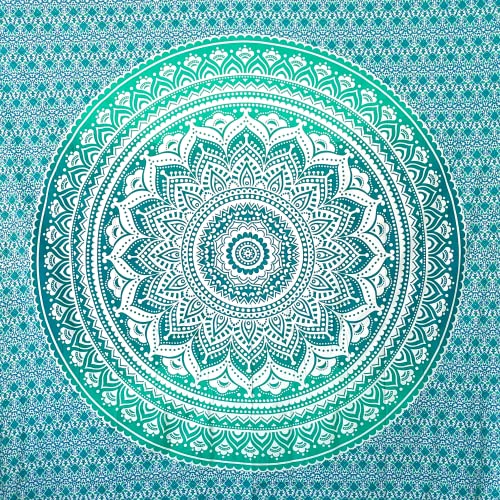 MOMOMUS Tapiz Mandala de Tela Multiusos XXL- Pareo/Esterilla/Toalla de Playa Grande Antiarena - Ideal como Manta de Pícnic para Playa y Alfombra Ligera de Yoga o Acampada - Turquesa, 210x230 cm