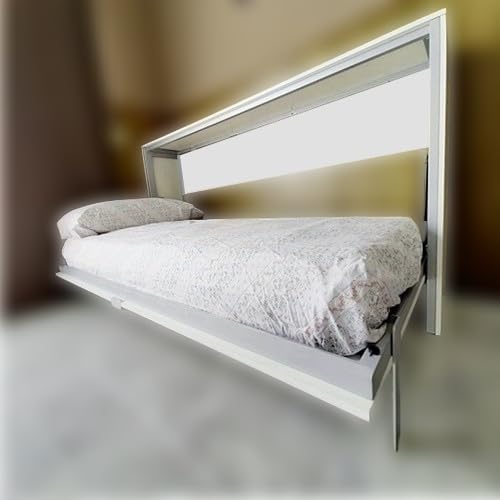 Monarka Cama abatible Horizontal MK1, Metal y Base Blanco. (90x190 cm, Frente Cama Blanco)