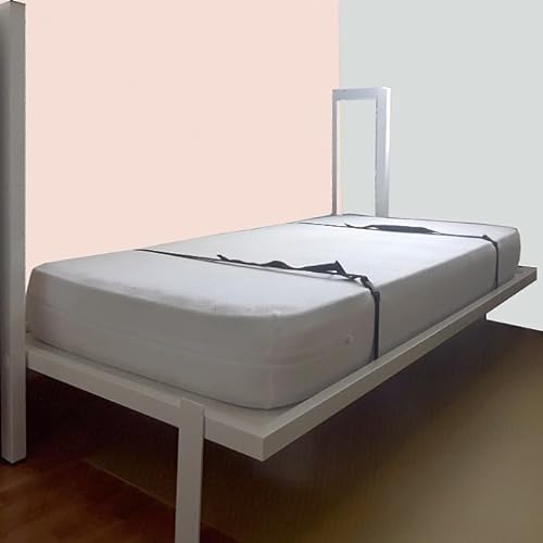 Monarka Cama abatible Horizontal Noa, Medidas Desde 80 a 105 cm, Color Partes metálicas en Blanco. (80x180 cm, Frente Puerta Roble Bardolino)