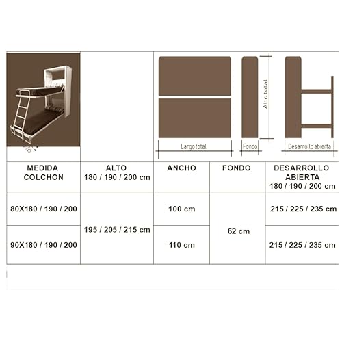 Monarka Litera abatible Vertical Modelo GR (80x180 cm, Estructura y Base en Blanco)