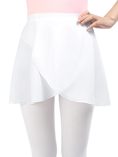 Monbessi Falda Ballet Niña Mujer - (Altura: 120-175 cm) Falda de Abrigola de Ballet Danza, Gasa para Ballet, Cintura Elástica (S, Blanco)