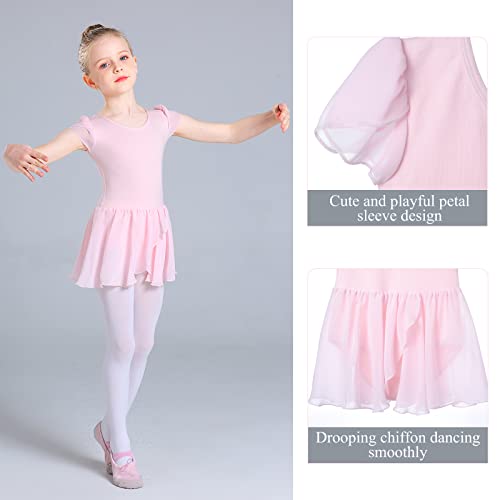 Monbessi Mallot de Ballet/Danza Niña de Manga Corta Tirantes Cruzados Maillot Ballet de Los NiñOs de AlgodóN Ballet Traje de Gimnasia Leotardo con Falda 2-11 AñOs(110, Rosa)