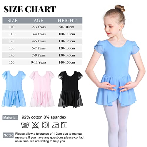 Monbessi Mallot de Ballet/Danza Niña de Manga Corta Tirantes Cruzados Maillot Ballet de Los NiñOs de AlgodóN Ballet Traje de Gimnasia Leotardo con Falda 2-11 AñOs(110, Azul)