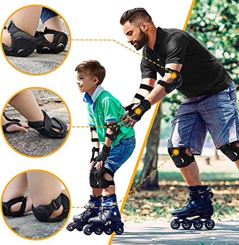 Monbessi Protecciones Patines Niño Adulto, con Ajustables Rodilleras Coderas Muñequeras, Rodilleras Patines Adulto para Patinaje Ciclismo Monopatín Bicicleta Skate (Negro, M)