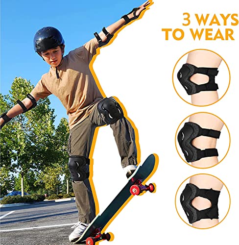 Monbessi Protecciones Patines Niño Adulto, con Ajustables Rodilleras Coderas Muñequeras, Rodilleras Patines Adulto para Patinaje Ciclismo Monopatín Bicicleta Skate (Negro, M)