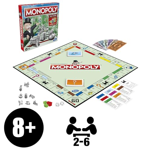 Monopoly Game, Family Board Game for 2 to 6 Players, Monopoly Board Game for Kids Ages 8 and Up, Includes Fan Vote Community Chest Cards, Package May Vary