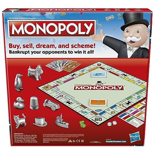 Monopoly Game, Family Board Game for 2 to 6 Players, Monopoly Board Game for Kids Ages 8 and Up, Includes Fan Vote Community Chest Cards, Package May Vary