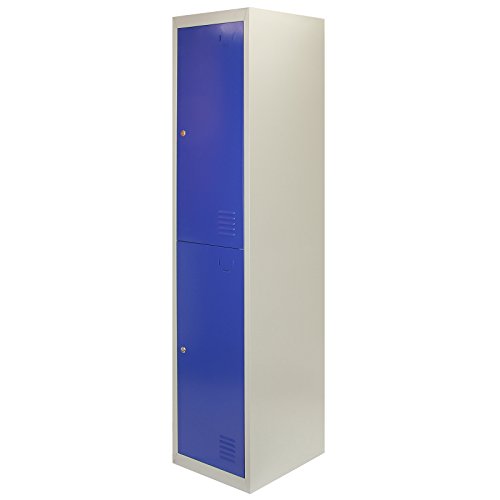 MonsterShop - Taquilla Metálica para Montar con 2 Puertas Azules 45x38x180cm con Estantes llaves Imanes Portatarjetas Nombre Número Casillero Metalico Metal Locker Escuela Gimnasio Vestuario y Oficina