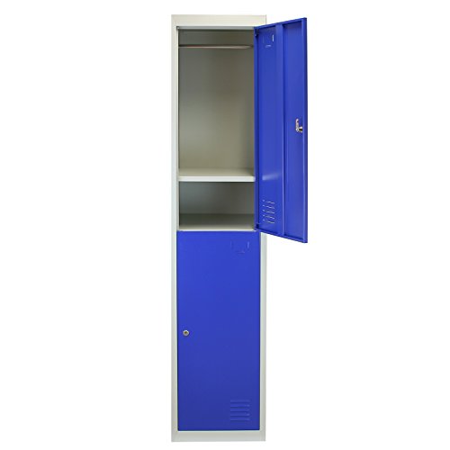 MonsterShop - Taquilla Metálica para Montar con 2 Puertas Azules 45x38x180cm con Estantes llaves Imanes Portatarjetas Nombre Número Casillero Metalico Metal Locker Escuela Gimnasio Vestuario y Oficina