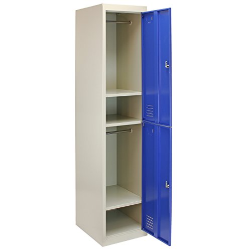 MonsterShop - Taquilla Metálica para Montar con 2 Puertas Azules 45x38x180cm con Estantes llaves Imanes Portatarjetas Nombre Número Casillero Metalico Metal Locker Escuela Gimnasio Vestuario y Oficina