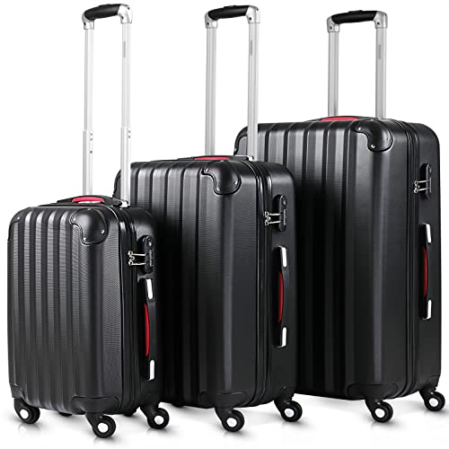 Monzana 3X Maletas de Viaje Negro 36L 68L 89L Plástico ABS Candado Ruedas 360° Set Trolley Equipaje Cabina