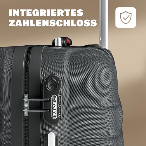 Monzana 3X Maletas de Viaje Negro 36L 68L 89L Plástico ABS Candado Ruedas 360° Set Trolley Equipaje Cabina