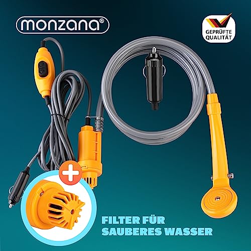 monzana® Ducha Portátil Camping Aire Libre Duchas de Mano Exterior Coche Adaptador 12V Cable 5m Bolsa Almacenamiento