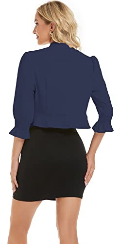 MorFansi Mujer Puff Manga Bolero Elegante Torera Cárdigan 3/4 Manga Boleros Chaqueta Corta Festiva Top Corto (Azul Marino,XL)