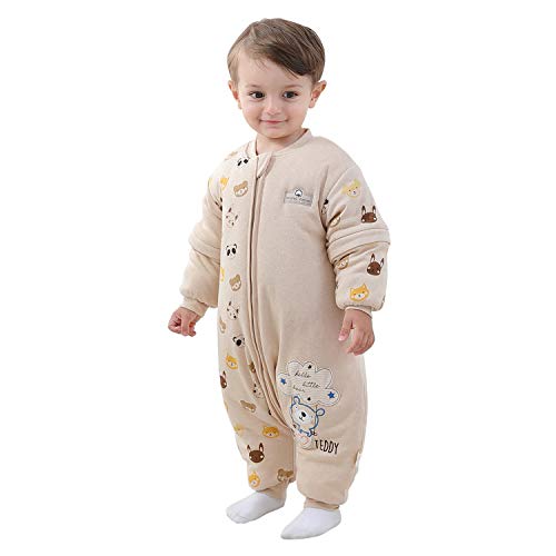 Mosebears Saco de Dormir para bebé - 2.5 TOG Saco de Dormir de Algodón Unisex para Bebés,con Mangas extraíbles, 18 – 36 Meses (Altura 85 – 95 cm)