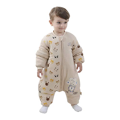 Mosebears Saco de Dormir para bebé - 2.5 TOG Saco de Dormir de Algodón Unisex para Bebés,con Mangas extraíbles, 18 – 36 Meses (Altura 85 – 95 cm)