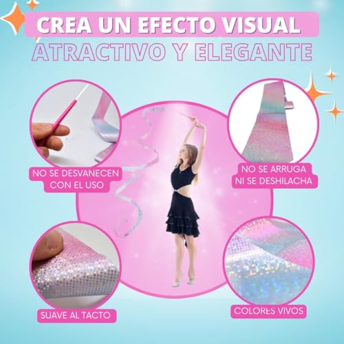 MOSFITO | 2 Cintas Gimnasia Ritmica Niña 4 Metros | Gimnasia Rítmica Niña | Gimnasia Rítmica Accesorios | Varilla Fibra de Vídrio de 50 cm