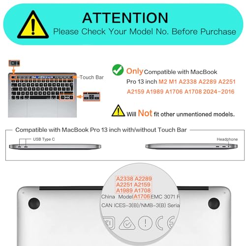 MOSISO Funda Dura Compatible con MacBook Pro 13 Pulgadas M2 2023-2016 A2338 M1 A2251 A2289 A2159 A1989 A1706 A1708, Plástico Carcasa Rígido&Cubierta de Teclado&Adaptador Tipo C, Verde Medianoche