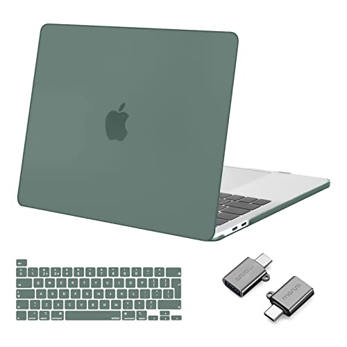 MOSISO Funda Dura Compatible con MacBook Pro 13 Pulgadas M2 2023-2016 A2338 M1 A2251 A2289 A2159 A1989 A1706 A1708, Plástico Carcasa Rígido&Cubierta de Teclado&Adaptador Tipo C, Verde Medianoche