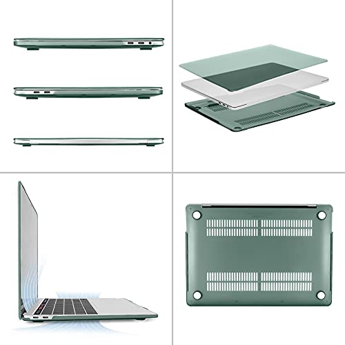 MOSISO Funda Dura Compatible con MacBook Pro 13 Pulgadas M2 2023-2016 A2338 M1 A2251 A2289 A2159 A1989 A1706 A1708, Plástico Carcasa Rígido&Cubierta de Teclado&Adaptador Tipo C, Verde Medianoche