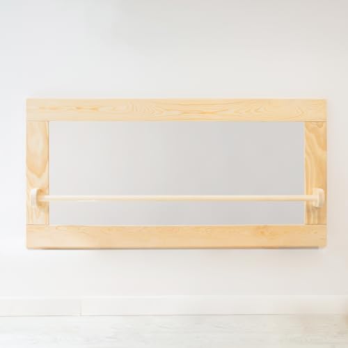 MOST DECO Espejo Montessori con Barra para Bebés y Niños. Espejo de Madera Maciza con Cristal de Seguridad. Regalo Montessori Infantil para Cumpleaños. Dimensiones 52 x 106 x 2 Cm