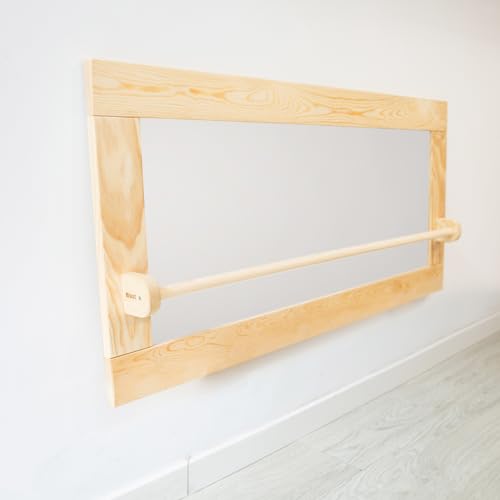 MOST DECO Espejo Montessori con Barra para Bebés y Niños. Espejo de Madera Maciza con Cristal de Seguridad. Regalo Montessori Infantil para Cumpleaños. Dimensiones 52 x 106 x 2 Cm