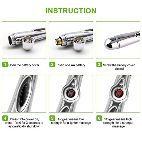 MQUPIN - Pluma de acupuntura electrónica para terapia de alivio del dolor, pluma de energía meridiana pluma para dolor con 5 cabezales de masaje