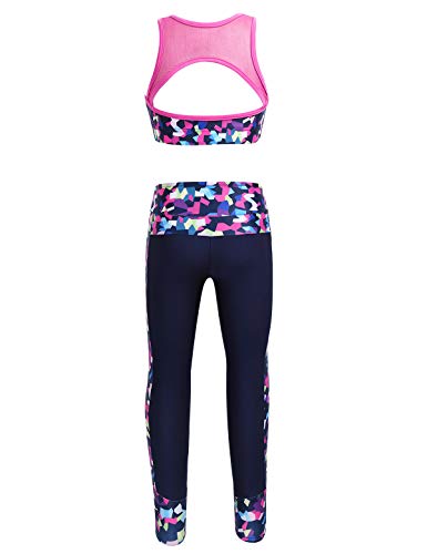 MSemis Conjuntos Deportivos Niña Crop Top Sin Manga+Pantalónes Deportivos Largos Ropa Deportiva Niña Para Gym Yoga Ejercicio Sportswear A Fucsia+Negro 9-10 años