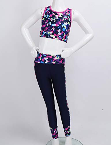 MSemis Conjuntos Deportivos Niña Crop Top Sin Manga+Pantalónes Deportivos Largos Ropa Deportiva Niña Para Gym Yoga Ejercicio Sportswear A Fucsia+Negro 9-10 años