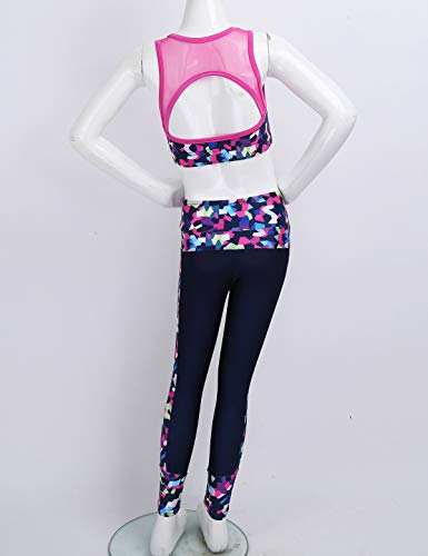 MSemis Conjuntos Deportivos Niña Crop Top Sin Manga+Pantalónes Deportivos Largos Ropa Deportiva Niña Para Gym Yoga Ejercicio Sportswear A Fucsia+Negro 9-10 años