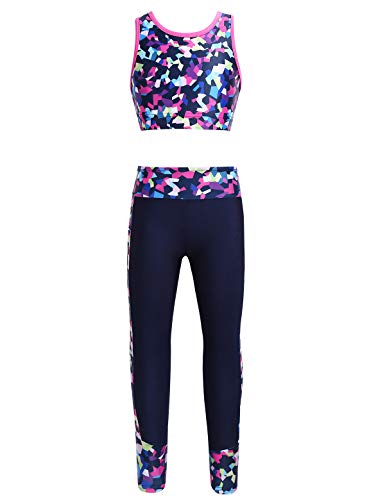 MSemis Conjuntos Deportivos Niña Crop Top Sin Manga+Pantalónes Deportivos Largos Ropa Deportiva Niña Para Gym Yoga Ejercicio Sportswear A Fucsia+Negro 9-10 años