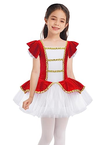 MSemis Disfraz Bailarina Circo para Niña con Tutú Maillot de Gimnasia Rítmica Maestro Ringmaster Costume Vestido de Bailarina Fiesta Halloween Navidad 3-16 Años Rojo 11-12 años