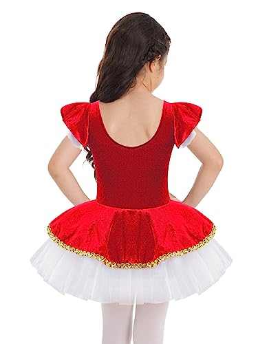 MSemis Disfraz Bailarina Circo para Niña con Tutú Maillot de Gimnasia Rítmica Maestro Ringmaster Costume Vestido de Bailarina Fiesta Halloween Navidad 3-16 Años Rojo 11-12 años