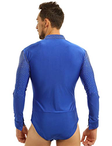 MSemis Maillot Baile Latino para Hombres Mono Manga Larga de Gimnasia Ritmica Traje de Danza Hombre Body Elástico de Patinaje Artistico A Azul Medium