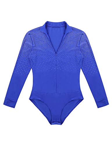 MSemis Maillot Baile Latino para Hombres Mono Manga Larga de Gimnasia Ritmica Traje de Danza Hombre Body Elástico de Patinaje Artistico A Azul Medium