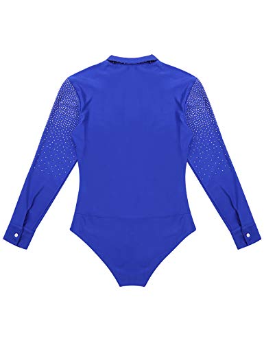 MSemis Maillot Baile Latino para Hombres Mono Manga Larga de Gimnasia Ritmica Traje de Danza Hombre Body Elástico de Patinaje Artistico A Azul Medium