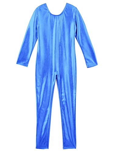 MSemis Maillot Brillante de Danza para Niña Leotardo Manga Larga Mono de Patinaje Artístico Gimnasia Jumpsuit Elástico Bailarina Dancewear 4-14 Años Azul 6 años