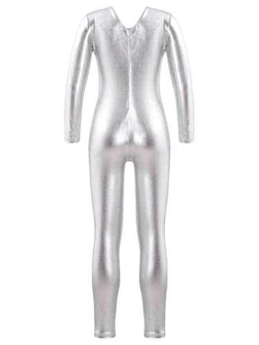 MSemis Maillot Brillante de Danza para Niña Leotardo Manga Larga Mono de Patinaje Artístico Gimnasia Jumpsuit Elástico Bailarina Dancewear 4-14 Años Plateado 10 años