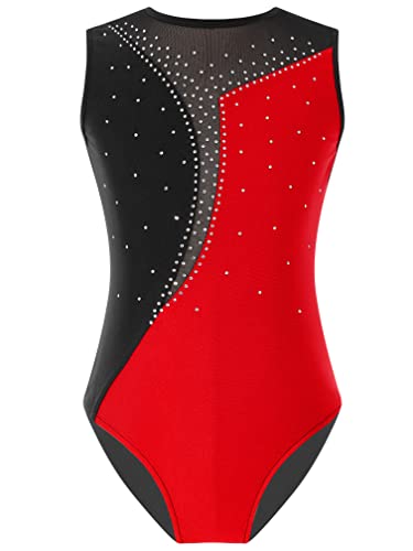 MSemis Maillot de Danza Ballet Para Niña Maillot Elástico de Patinaje Artistico Mono Brillante de Gimnasia Ritmica Disfraz de Bailarina Body de Danza Clásica S Rojo 11-12 años