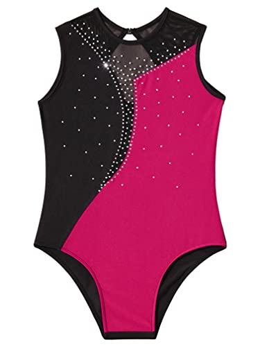 MSemis Maillot de Danza Ballet para Niña Maillot Elástico de Patinaje Artistico Mono Brillante de Gimnasia Ritmica Disfraz de Bailarina Body de Danza Clásica S Rosa Caliente 15-16 años