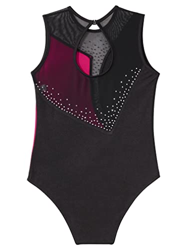 MSemis Maillot de Danza Ballet para Niña Maillot Elástico de Patinaje Artistico Mono Brillante de Gimnasia Ritmica Disfraz de Bailarina Body de Danza Clásica S Rosa Caliente 15-16 años