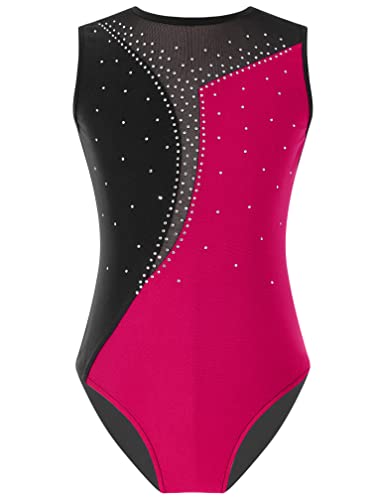 MSemis Maillot de Danza Ballet para Niña Maillot Elástico de Patinaje Artistico Mono Brillante de Gimnasia Ritmica Disfraz de Bailarina Body de Danza Clásica S Rosa Caliente 15-16 años